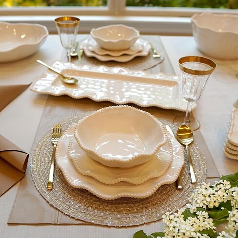 Certified International Perlette Cream 12 pc Melamine Dinnerware Set, Glossy, Service for 4 in Saudi Arabia