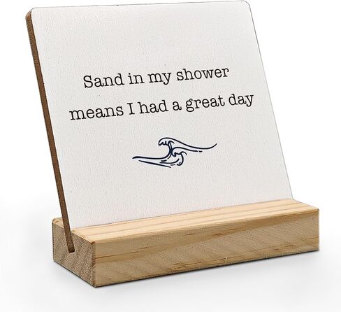 Coastal Bathroom Desk Decor, Inspirational Beach House Wood Plaque, Sand in My Shower Means I Had a Great Day Wooden Plaque Sign with Wood Stand for Coastal Beach House Home Bathroom Decor in Saudi Arabia