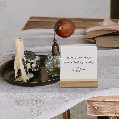 Coastal Bathroom Desk Decor, Inspirational Beach House Wood Plaque, Sand in My Shower Means I Had a Great Day Wooden Plaque Sign with Wood Stand for Coastal Beach House Home Bathroom Decor in Saudi Arabia