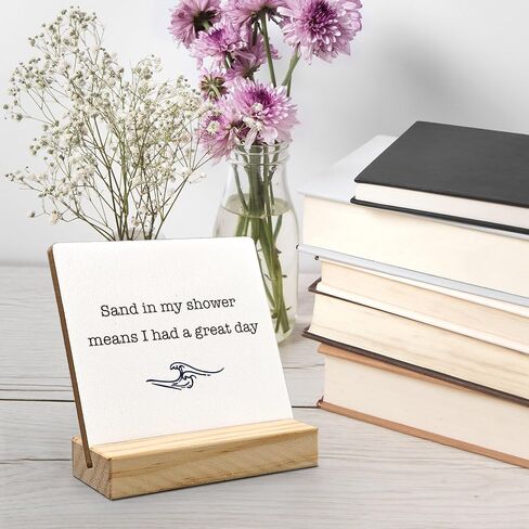 Coastal Bathroom Desk Decor, Inspirational Beach House Wood Plaque, Sand in My Shower Means I Had a Great Day Wooden Plaque Sign with Wood Stand for Coastal Beach House Home Bathroom Decor in Saudi Arabia