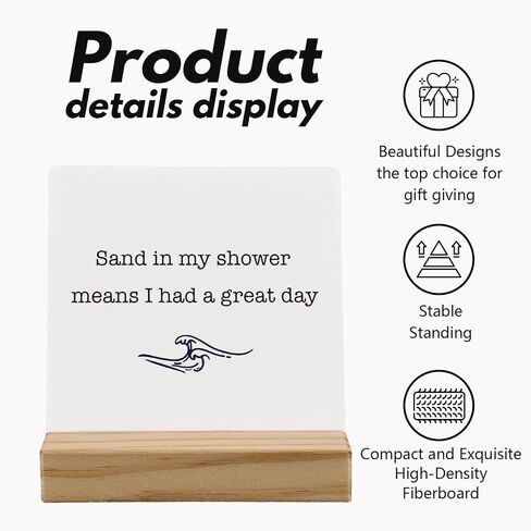 Coastal Bathroom Desk Decor, Inspirational Beach House Wood Plaque, Sand in My Shower Means I Had a Great Day Wooden Plaque Sign with Wood Stand for Coastal Beach House Home Bathroom Decor in Saudi Arabia