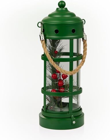 Alpine Corporation Metal and Glass Lantern with Warm White LED Lights, Green in Saudi Arabia