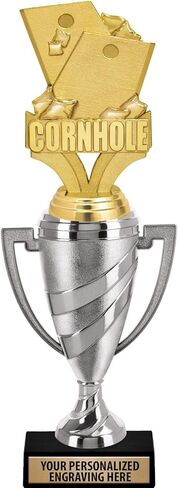 Crown Awards Cornhole Trophy, 13.15" Silver Cup Cornhole Trophies with Free Personalization Prime in Saudi Arabia