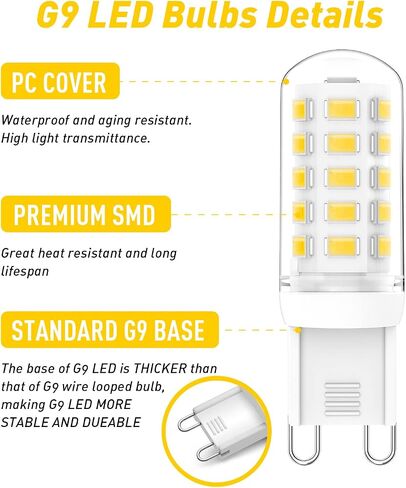 Dimmable G9 Led Bulbs 3W 4000K Neutral White,Replace G9 Halogen 20W 25W 30W, AC120V 0-100% Dimming G9 Led Bulbs 3W 350LM for Chandelier Ceiling Pendant Lighting, No Flicker, 10-Pack in Saudi Arabia