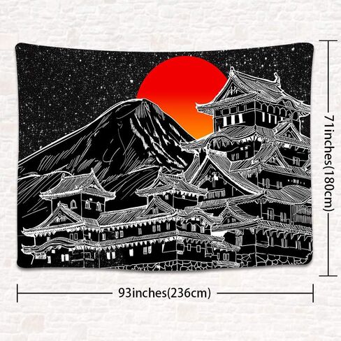 UHOMETAP Japanese Tapestry, Japan Pagoda Mount Fuji Anime Tapestry Wall Hanging, Red Sun Tapestry Black White Art Blanket for Bedroom Living Room Dorm 80x60 Inches GTLSUH521 in Saudi Arabia