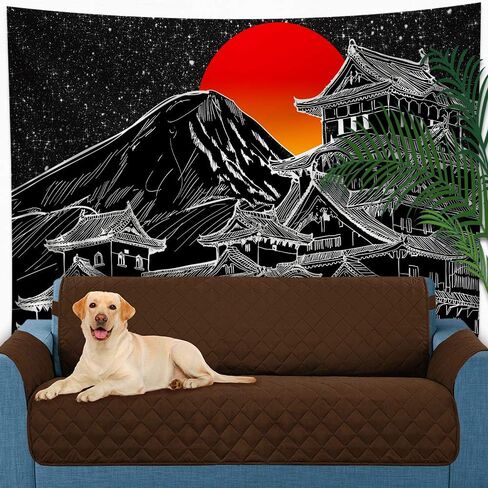 UHOMETAP Japanese Tapestry, Japan Pagoda Mount Fuji Anime Tapestry Wall Hanging, Red Sun Tapestry Black White Art Blanket for Bedroom Living Room Dorm 80x60 Inches GTLSUH521 in Saudi Arabia