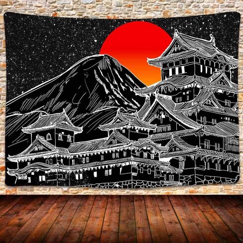 UHOMETAP Japanese Tapestry, Japan Pagoda Mount Fuji Anime Tapestry Wall Hanging, Red Sun Tapestry Black White Art Blanket for Bedroom Living Room Dorm 80x60 Inches GTLSUH521 in Saudi Arabia