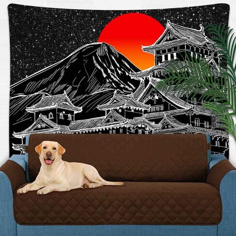 UHOMETAP Japanese Tapestry, Japan Pagoda Mount Fuji Anime Tapestry Wall Hanging, Red Sun Tapestry Black White Art Blanket for Bedroom Living Room Dorm 80x60 Inches GTLSUH521 in Saudi Arabia