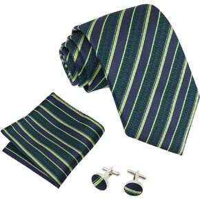 Mantieqingway Men's Tie Set and Pocket Square Cufflinks Ties Woven Plaid, Striped Necktie for Formal Business Prom Wedding