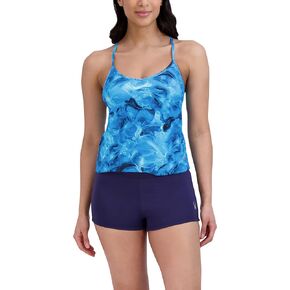 Spyder Women's Standard V Neck Tankini Tummy Control Quick Dry Removable Cup Adjustable Strap Boy Short Bottom Swimsuit Set