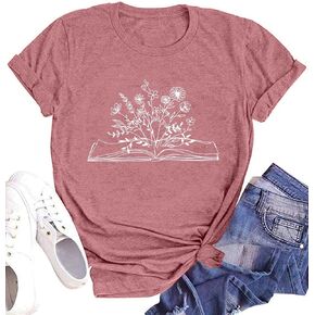 Book Lover Shirts Women Teacher T Shirt Funny Wildflowers Book Reading Graphic Casual Teacher Gift Tops