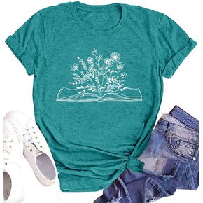 Book Lover Shirts Women Teacher T Shirt Funny Wildflowers Book Reading Graphic Casual Teacher Gift Tops