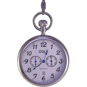 3ATM Waterproof Stainless Steel Energy Storage Display Day Calendar Large Size Fob Self Winding Automatic Skeleton Mechanical Pocket Watch