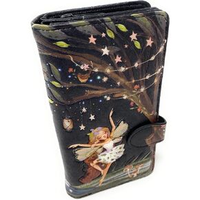 Shag Wear Fairy Forest Large Whimsical Wallet for Women and Teen Girls Vegan Faux Leather 7" Black