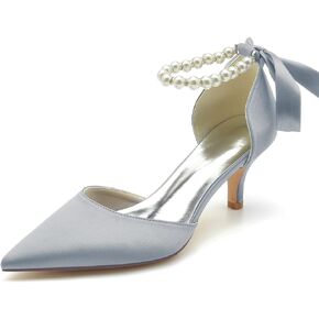 Jishevous Women's Pointed Toe Kitten Heels Satin Bridal Pumps Ankle Strap Pearls Stilettos Wedding Prom Party Dress Shoes in Kuwait