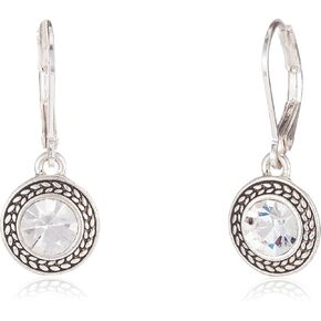 Napier Women's Color Declaration, Silver Tone Clear Crystal Glass Leverback Drop Earrings in Kuwait