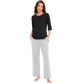 WiWi Womens 3/4 Sleeve Pajamas Set Soft Bamboo Viscose Top with Pants Sleepwear Plus Size Lightweight Pjs S-4X