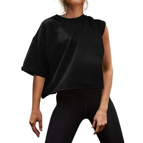 Micticsi Women's Oversized Crop Tops Short Sleeve Tshirts for Women Drop Shoulder Boxy T-Shirts Workout Tops Tees
