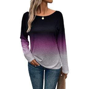SOLY HUX Women's Ombre Tee Scoop Neck Long Sleeve Drop Shoulder T Shirts Tops in Saudi Arabia
