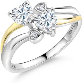 925 Silver and 10K Yellow Gold Forever Classic Moissanite From Charles & Colvard and White Lab Grown Diamond Ring For Women (1.02 Cttw, Gemstone, Heart Shape 5MM, Available in Size 5,6,7,8,9)