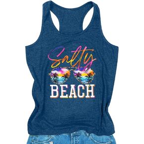 Salty Beach Tank Tops Women Funny Beach Graphic Tanks Summer Hawaiian Vacation Sleeveless Shirt