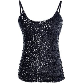 Anna-Kaci Womens Shimmer Sequins Club Spaghetti Strap Camisole Vest Tank Tops