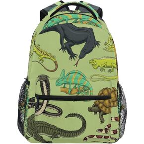 Snakes Lizard Chameleon and Turtle Animal Backpack School Bookbag Lightweight Laptop Backpack for Men Women Kids