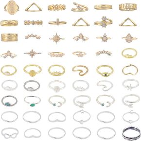 FUTIMELY 47-101pcs Boho Knuckle Stackable Rings Set for Women Teen Girls Vintage Gold Silver Midi Joint Crystal Nail Finger Rings Set