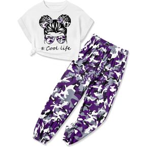Girls 2 Piece Outfits Kids Clothes Cute Cool Girl Crop Tops + Camouflage Pants Summer Clothing Sets