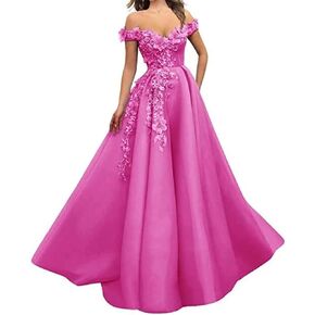 YWXYMGE Off The Shoulder Prom Dress Long Flowers Applique Formal Evening Party Gowns