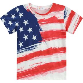 Boys American Flag T Shirt 4th of July Independence Day Tee for Little Boy Patriotic Cotton Stars Stripe Shirt Top 2-8T