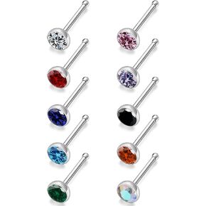 Lsnevsie 18G 20G 22G Titanium Nose Rings Studs for Women Men G23 Nose Piercing Jewelry Top Diamond CZ 1.5mm 2mm 2.5mm 3mm 10PCS