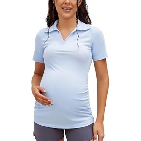Bhome Maternity Tshirts V Neck Polo Maternity Shirt Short Sleeve Collared Sports Work Pregnant Top