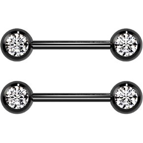 Forbidden Body Jewelry Pair of 14G 14mm IP Plated Surgical Steel CZ Crystal Nipple Ring Barbells