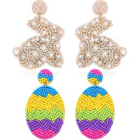 Easter Earrings for Women Beaded Bunny Egg Happy Easter Dangle Earrings Cute Rabbit Spring Earrings Holiday Jewelry Gifts in Saudi Arabia