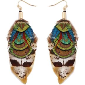 COIRIS Faux Feather Earrings, Boho Earrings Tassel Handmade Feather Earrings for Women(ER1214)