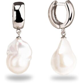 Women's Fresh Water Pearl Earrings with Baroque or Keshi Large XL White Pearls more than 14 mm by SECRET & YOU - Sterling Silver 925 plated in 18k Gold or Rhodium