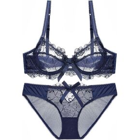 Sencylife Sheer Lace See Through Bras for Women Sexy Transparent Unlined Underwire Bra and Panty Set