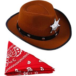 Toddler Boys' Cowboy Brown Hat with Red Bandana Set, 1-3T