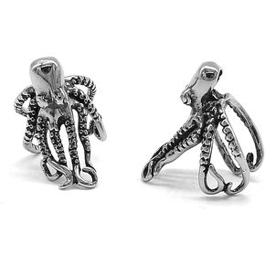 Gothic Octopus Non Pierced Cartilage Clip On Small Hoop Cuffs for Men Women 316 Stainless Steel Vintage Pirate Ocean Animals 10mm Huggie Hoop Cuff Wrap Earrings Jewelry Gifts for Boyfriend Son Bff Party