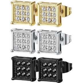 Cupimatch Neutral Round Zircon Earrings: Stainless Steel White Cubic Zircon Earrings CZ Zircon Butterfly Push Back Perforated Jewelry Gift