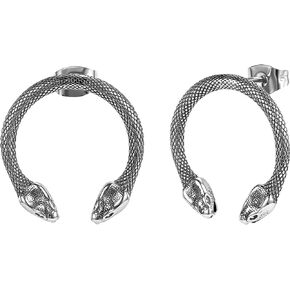 PunkTracker Mens Surgical Stainless Steel Snake Earrings Gothic Punk Black Dangle Stud Earrings Hoop Earrings for Women Men