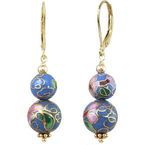 Light Blue Cloisonné 8mm and 10mm Bead Earrings with 14k Gold-Filled Lever-back Ear Wires For Men, Women,and Teens