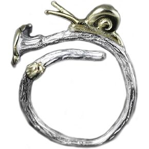 Helen de Lete Little Snail On Flower Vine 925 Sterling Silver Open Ring