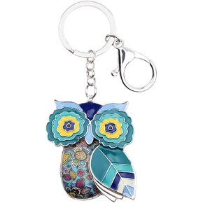 BONSNY Enamel Metal Chain Owl Key Chains For Women Car bag Charms Pendant Gifts
