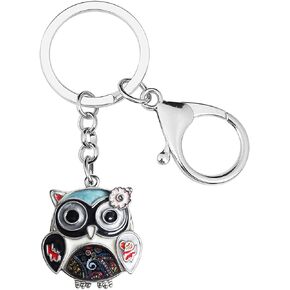 BONSNY Enamel Metal Chain Owl Key Chains For Women Car bag Charms Pendant Gifts