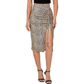 Floerns Women's Leopard Print Ruched Drawstring Split Summer Midi Skirt