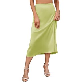 CYCLAMEN 2023 Summer Satin Midi Skirt Lightweight Silk A-line Swing Skirt Elegant Casual