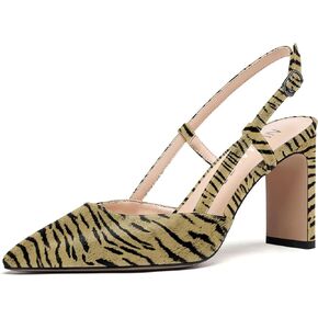 Womens Buckle Slingback Patent Stylish Wedding Pointed Toe Dress Block High Heel Pumps Shoes 3.3 Inch