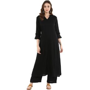 Women's Black A-line Kurta With Rayon Palazzo Pants (Black, XS)